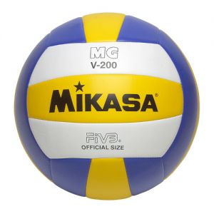 Мяч волейб. проф. "MIKASA MVA200", р. 5, оф. мяч FIVB и оф. мяч XXIX Олимп. игр в Пекине,мяч Российской Суперлиги, FIVB Approved, синт. кожа на основе микрофибры, поверхность с угублениями,8 пан, клееный,бут. камера,сине-желтый