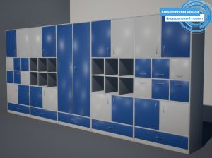 Шкаф-стенка "Лион" (фед. проект "Современная школа", кор. Серый, фас. Синий/Серый)