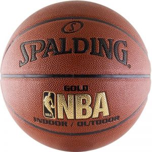Мяч баскетбольный матчевый "SPALDING NBA Gold Series Indoor/Outdoor", арт.74-559z,  р.7, лого NBA, синтетика-композит (полиуретан), для зала и улицы, клееный, бутиловая камера, нейлоновый корд, темнокоричнево-золотой
