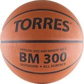 Мяч баск. трен. "TORRES BM300" арт.B00015, р.5, износостойкая резина, нейлоновый корд, бутиловая камера, для зала и улицы, темнооранжево-черный
