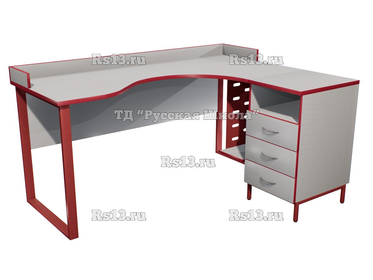 Стол угловой с эргономичной столешницей на мк. с бортом, с подвесом для системного блока и приставной тумбой «Точка роста»