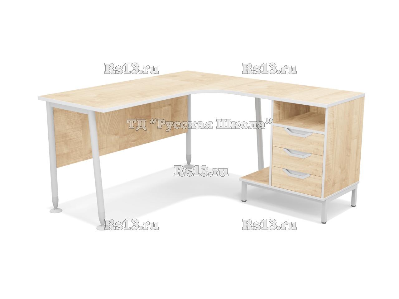 Стол угловой ЛИГА 17 с тумбой и подставкой для системного блока (ст. Клён, мк. Белый)