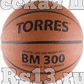 Мяч баск. трен. "TORRES BM300" арт.B00013, р.3, износостойкая резина, нейлоновый корд, бутиловая камера, для зала и улицы, темнооранжево-черный