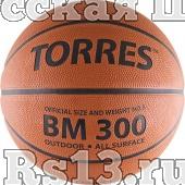 Мяч баск. трен. "TORRES BM300" арт.B00015, р.5, износостойкая резина, нейлоновый корд, бутиловая камера, для зала и улицы, темнооранжево-черный
