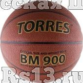 Мяч баск. матчевый  "TORRES BM900" арт.B30035, р.5, синт. кожа (полиуретан), нейлоновый корд, бутиловая камера, для зала и улицы, темнооранжево-черный