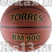 Мяч баск. матчевый  "TORRES BM900" арт.B30037, р.7, синт. кожа (полиуретан), нейлоновый корд, бутиловая камера, для зала и улицы, темнооранжево-черный