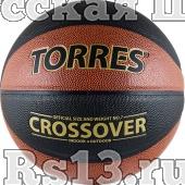 Мяч баск. матчевый "TORRES Crossover" арт.B30097, р.7, синт. кожа (ПУ), нейлоновый корд, бутиловая камера, для зала и улицы, темнооранжево-черно-золотой